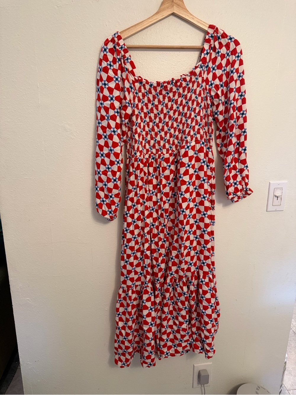 Hanna Andersson Red and Blue Geometric Maxi Dress